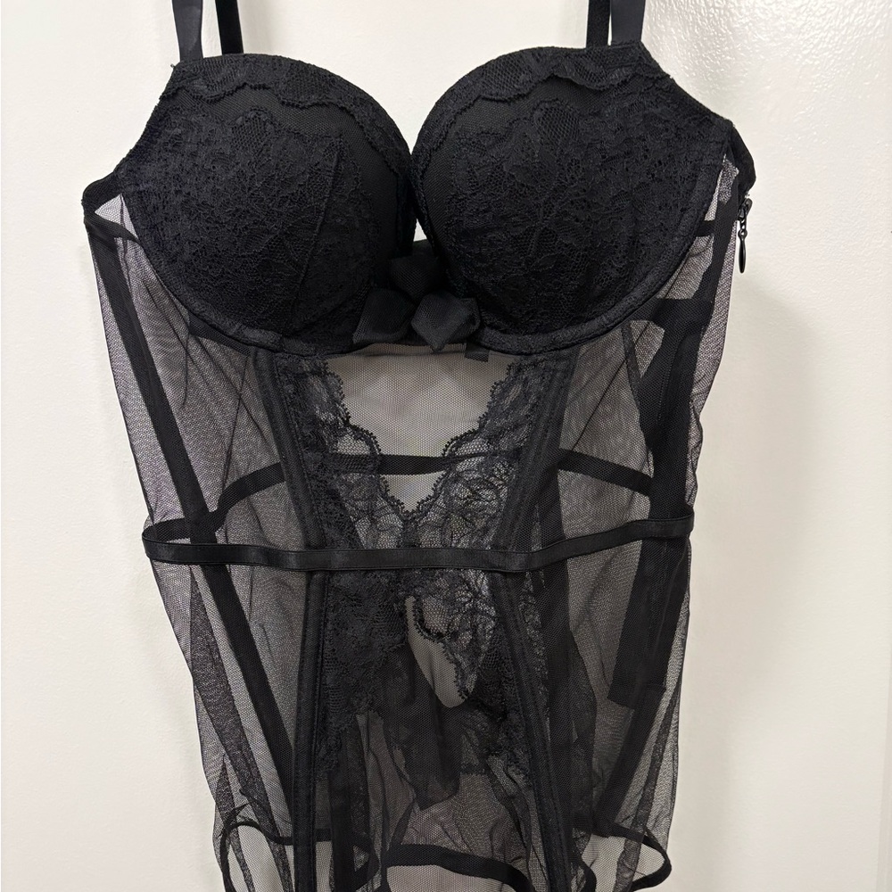 Victoria's Secret Black Lace Corset with Sheer Details